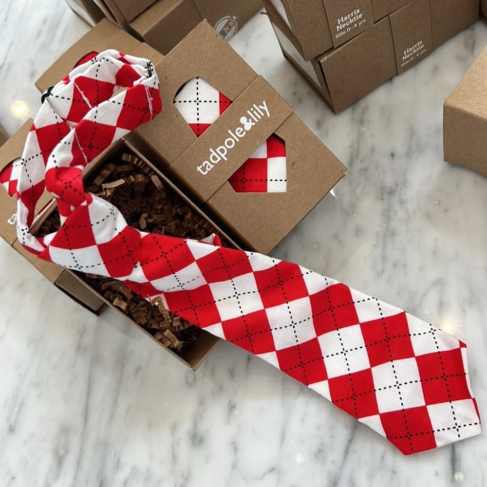 New Boys Tadpole and Lily Tie in Red and White
